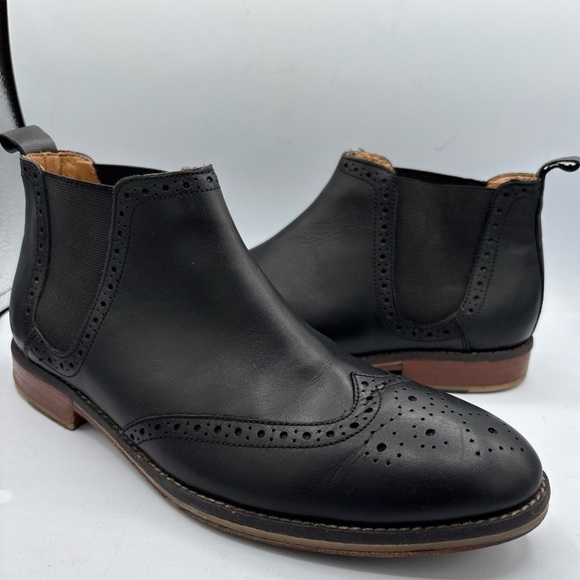 Thomas & Vine Watson Men´s Wingtip Chelsea Boot 10 Black Leather Comfort Pull on - Picture 1 of 8